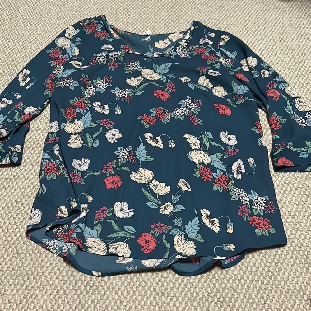 Blue Floral 3/4 Sleeve Blouse